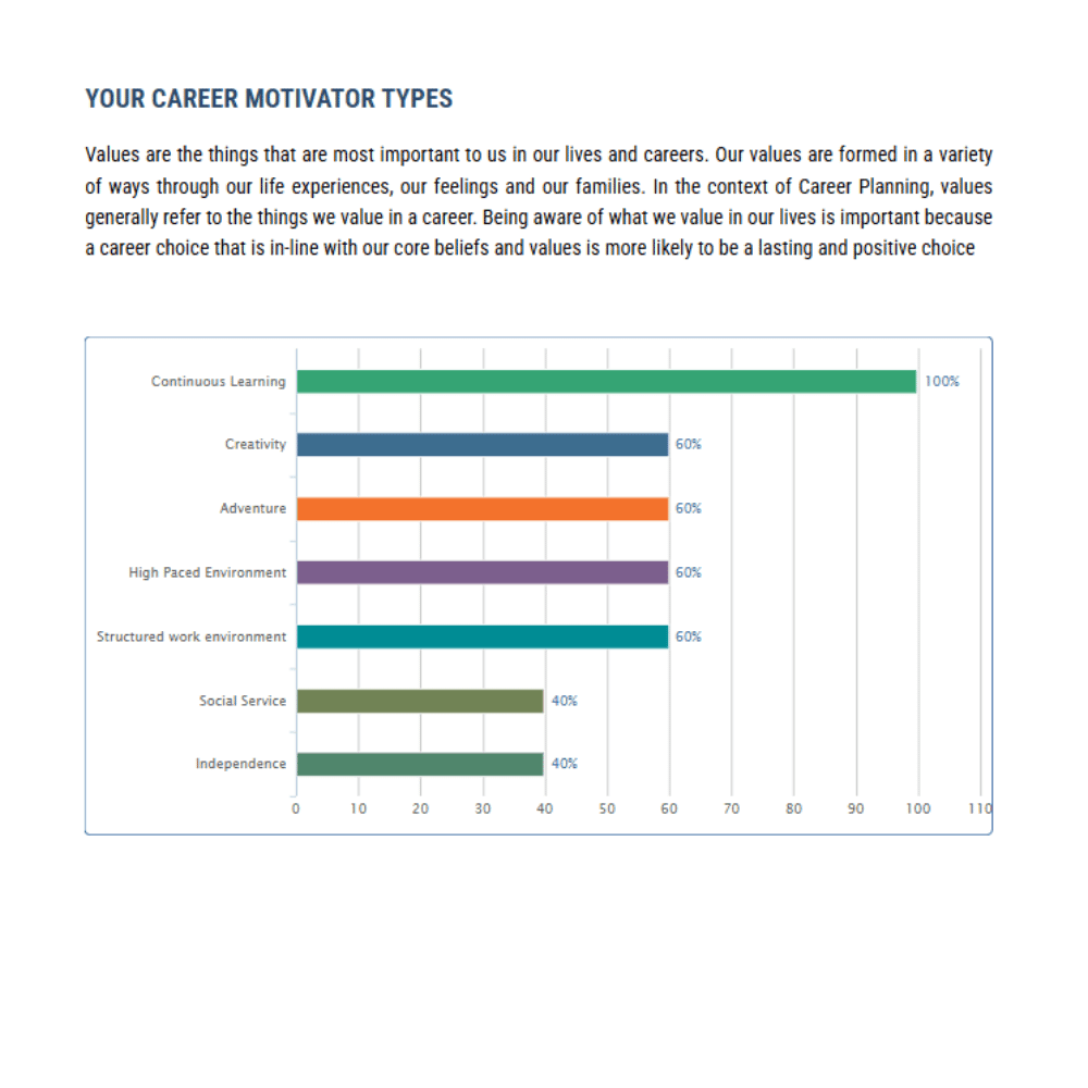 Bar chart showing career motivator value scores