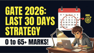 Animated student studying at a desk with a 30-day countdown calendar for GATE 2026 preparation strategy.